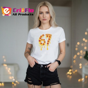 Tricou SIX SEVEN 67 Pizza Amuzant, din bumbac 100%, tricou alb, Copii | Dama | Barbat