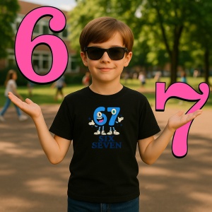 Tricou SIX SEVEN 67 Purple Numbers Friends, din bumbac 100%, tricou negru, Copii | Dama | Barbat - Img 2