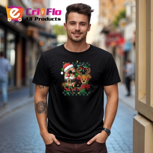 Tricou SIX SEVEN 67 Reni Craciun Carouri, din bumbac 100%, tricou negru, Copii | Dama | Barbat - Img 2