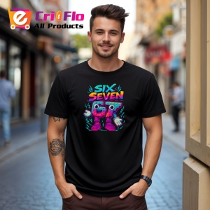 Tricou SIX SEVEN 67 Robot Neon Electric Style, din bumbac 100%, tricou negru, Copii | Dama | Barbat