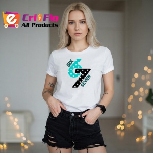 Tricou SIX SEVEN 67 Stele Contrast, din bumbac 100%, tricou alb, Copii | Dama | Barbat