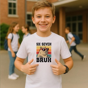 Tricou SIX SEVEN 67 Urs Bruh Retro, din bumbac 100%, tricou alb, Copii | Dama | Barbat - Img 2