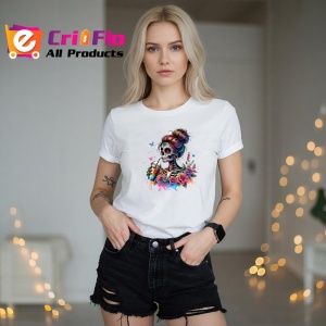 Tricou skeleton makeup flowers tattoos, fata cu machiaj schelet si flori tatuate, Copii | Dama | Barbat