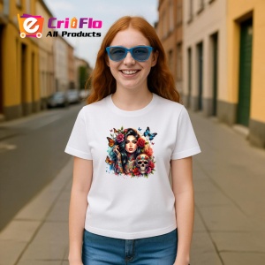 Tricou skull butterfly roses gothic look, craniu fluture trandafiri stil gotic, Copii | Dama | Barbat - Img 8