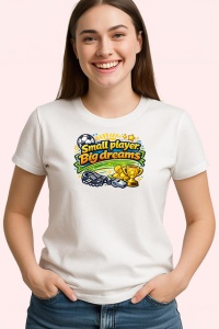 Tricou Small Player Big Dreams Trofeu Fotbal V1, din bumbac 100% , tricou alb pentru Copii | Dama | Barbat