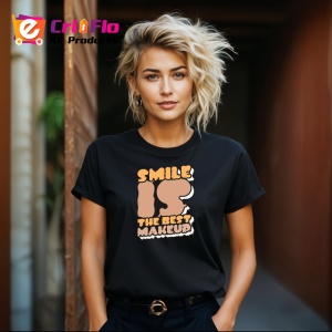 Tricou Smile Is The Best Makeup Font Retro Maro, din bumbac 100%, tricou negru Copii | Dama | Barbat - Img 8
