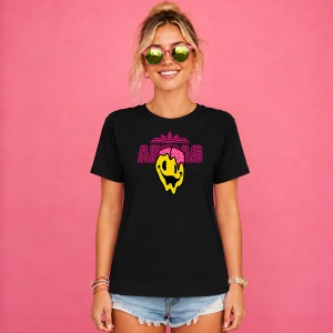 Tricou Smiley Face Melting Design Urban Neon Roz Streetwear Art, din bumbac 100%, tricou negru, Copii | Dama | Barbat - Img 2