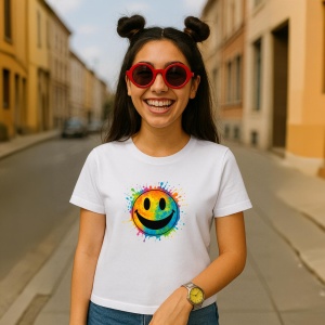 Tricou Smiley Happy Colorat - Copii | Dama | Barbat - Img 3