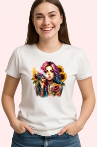 Tricou smoking girl floral tattoo, fata care fumeaza cu tatuaj floral, Copii | Dama | Barbat