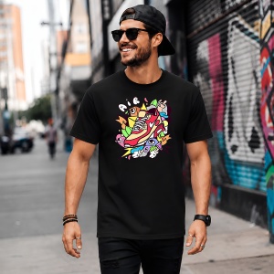 Tricou Sneaker Graffiti Burger Mashup Culori Vibrante Urban Design, din bumbac 100%, tricou negru, Copii | Dama | Barbat - Img 5