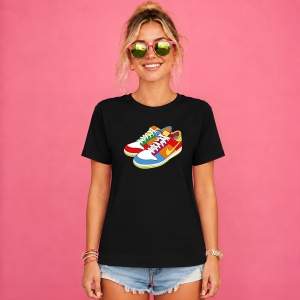 Tricou Sneakers Color Block Retro Vibe Urban Street Culture Design, din bumbac 100%, tricou negru, Copii | Dama | Barbat - Img 2