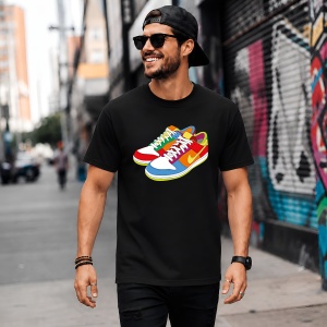 Tricou Sneakers Color Block Retro Vibe Urban Street Culture Design, din bumbac 100%, tricou negru, Copii | Dama | Barbat - Img 5