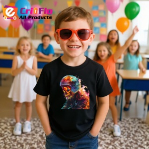 Tricou Soldat pe motor in flacari fundal artistic Copii | Dama | Barbat, culoare negru - Img 11