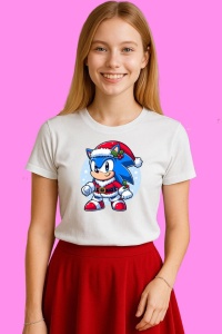 Tricou Sonic Christmas Cu Cana Si Fulgi, din bumbac 100%, tricou alb, Copii | Dama | Barbat - Img 3