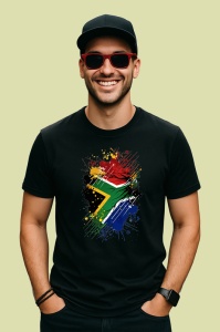Tricou South Africa Steag Splash Art, Copii | Dama | Barbat, culoare negru