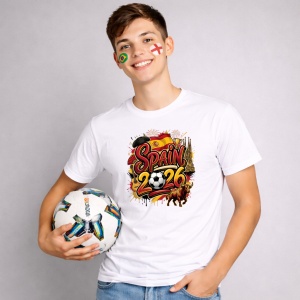 Tricou Spain World Cup 2026 Fifa, din bumbac 100%, tricou alb, Copii | Dama | Barbat - Img 2