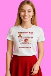 Tricou Special Delivery North Pole Aprobat Lista Buna, din bumbac 100%, tricou alb, Copii | Dama | Barbat