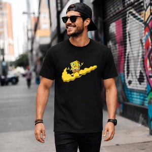 Tricou Spongebob Surfing On Cloud Logo Galben Urban Vibe, din bumbac 100%, tricou negru, Copii | Dama | Barbat - Img 5