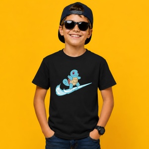 Tricou Squirtle Surfing Wave Logo Albastru Urban Street Art, din bumbac 100%, tricou negru, Copii | Dama | Barbat - Img 3