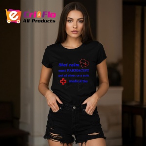 Tricou stai calm sunt farmacist pot sa citesc ce a scris medicul tau mesaj glumet, Copii | Dama | Barbat , tricou negru - Img 3