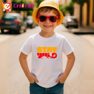 Tricou Stay Wild Text Portocaliu Cu Labuta Animal, din bumbac 100% , tricou alb pentru Copii | Dama | Barbat - Img 4