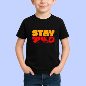 Tricou Stay Wild Text Portocaliu Cu Labuta Animal, din bumbac 100%, tricou negru Copii | Dama | Barbat