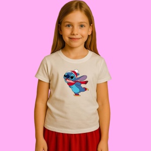Tricou Stitch Alearga Cu Fular Rosu, din bumbac 100% Copii | Dama | Barbat - Img 3
