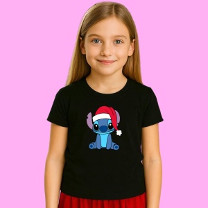 Tricou Stitch Cu Caciula Rosie Craciun, din bumbac 100% Copii | Dama | Barbat - Img 2