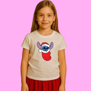 Tricou Stitch In Ciorap Craciun, din bumbac 100%, tricou alb, Copii | Dama | Barbat