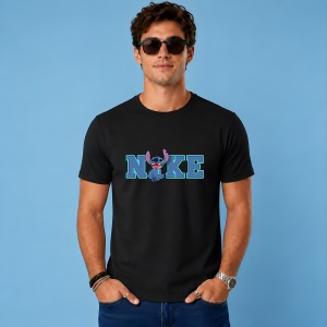 Tricou Stitch Logo Albastru Stil Desen Animat, din bumbac 100%, tricou negru, Copii | Dama | Barbat - Img 3