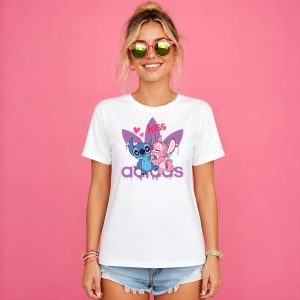 Tricou Stitch Si Angel Sarut Kiss Logo Mov Urban Aesthetic Love, din bumbac 100% Copii | Dama | Barbat - Img 3