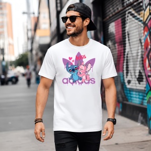 Tricou Stitch Si Angel Sarut Kiss Logo Mov Urban Aesthetic Love, din bumbac 100% Copii | Dama | Barbat - Img 5