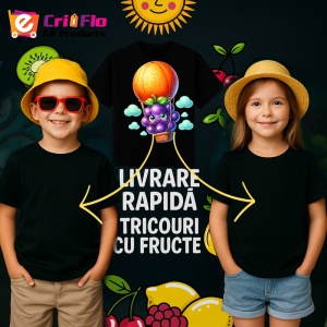 Tricou Strugure amuzant de vara cu balonul cu aer, Fructe, Copii | Dama, culoare negru - Img 6