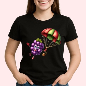 Tricou Strugure amuzant de vara cu parasuta, Fructe, Copii | Dama, culoare negru - Img 2