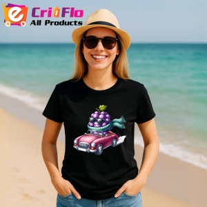 Tricou Strugure amuzant de vara in masina, Fructe, Copii | Dama, culoare negru - Img 11