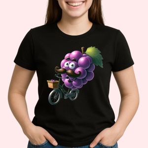 Tricou Strugure amuzant de vara pe bicicleta, Fructe, Copii | Dama, culoare negru - Img 2