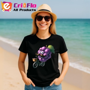Tricou Strugure amuzant de vara pe bicicleta, Fructe, Copii | Dama, culoare negru - Img 11
