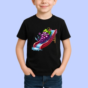Tricou Strugure amuzant de vara pe topogan, Fructe, Copii | Dama, culoare negru