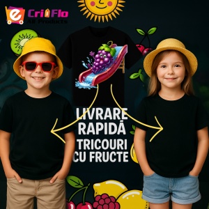 Tricou Strugure amuzant de vara pe topogan, Fructe, Copii | Dama, culoare negru - Img 6