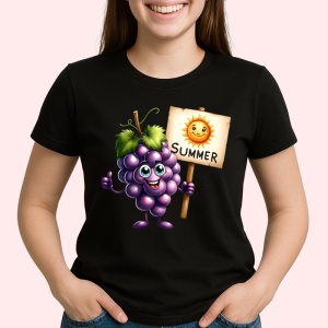 Tricou Strugure amuzant de vara summer, Fructe, Copii | Dama, culoare negru - Img 2