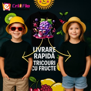 Tricou Strugure amuzant de vara tobosar, Fructe, Copii | Dama, culoare negru - Img 6