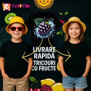 Tricou Strugure negru si explozie lichida, Fructe, Copii | Dama, culoare negru - Img 6