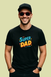 Tricou Super Dad Design Colorat Tata, din bumbac 100%, tricou negru Barbat - Img 2