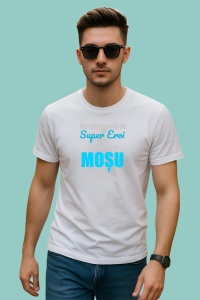 Tricou Super Mosu Albastru Mustata, din bumbac 100%, tricou alb, Dama | Barbat - Img 2