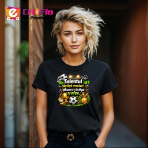 Tricou Talentul Castiga Meciuri Munca Trofee Fotbal, din bumbac 100%, tricou negru Copii | Dama | Barbat - Img 8
