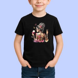 Tricou Tattooed girl back peace wine, fata tatuata cu spatele si semnul pacii cu pahar de vin, Copii | Dama | Barbat , tricou negru - Img 2