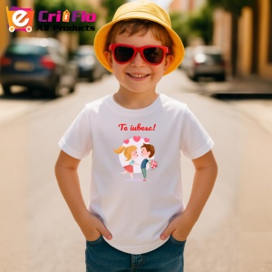 Tricou Te Iubesc Cuplu Indragostit Cu Flori Si Inimi, din bumbac 100% , tricou alb pentru Copii | Dama | Barbat - Img 4