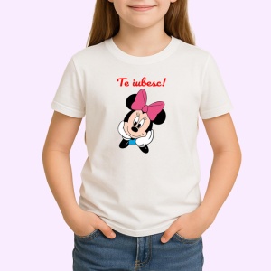 Tricou Te Iubesc Minnie Mouse Cu Funda Roz, din bumbac 100% , tricou alb pentru Copii | Dama | Barbat