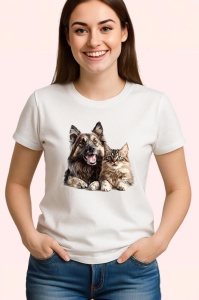 Tricou Terrier cu blana lunga si pisica blanda prietenie perfecta Copii | Dama | Barbat Barbat - Img 3
