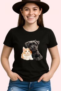 Tricou Terrier negru si pisica portocalie legatura sincera Copii | Dama | Barbat Barbat
